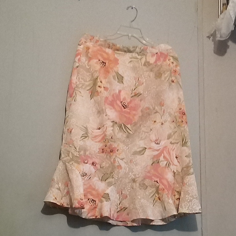Alfred Dunner Peach Floral Midi Skirt